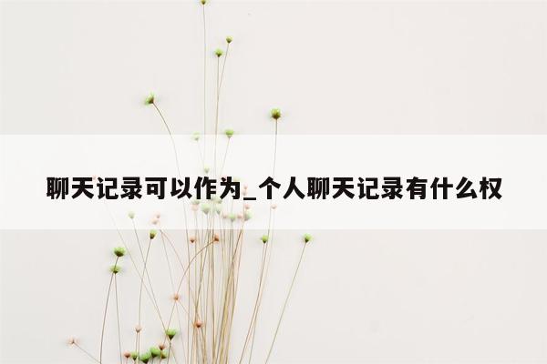 聊天记录可以作为_个人聊天记录有什么权