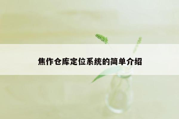 焦作仓库定位系统的简单介绍