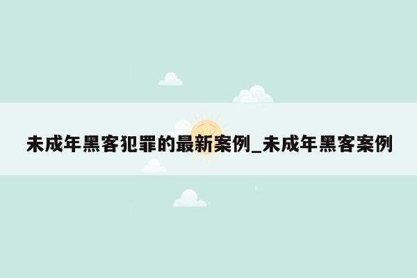 未成年黑客犯罪的最新案例_未成年黑客案例