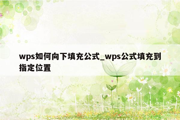 wps如何向下填充公式_wps公式填充到指定位置