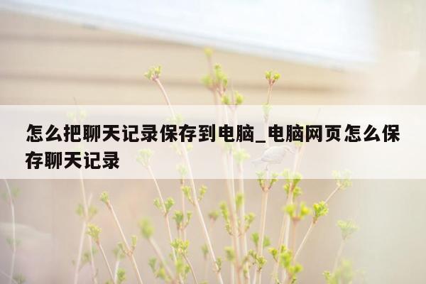 怎么把聊天记录保存到电脑_电脑网页怎么保存聊天记录