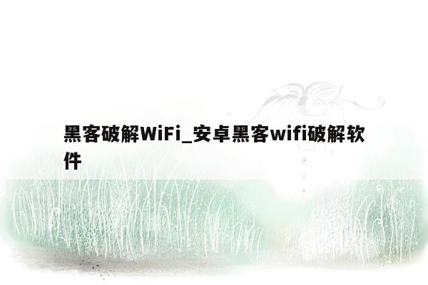 黑客破解WiFi_安卓黑客wifi破解软件