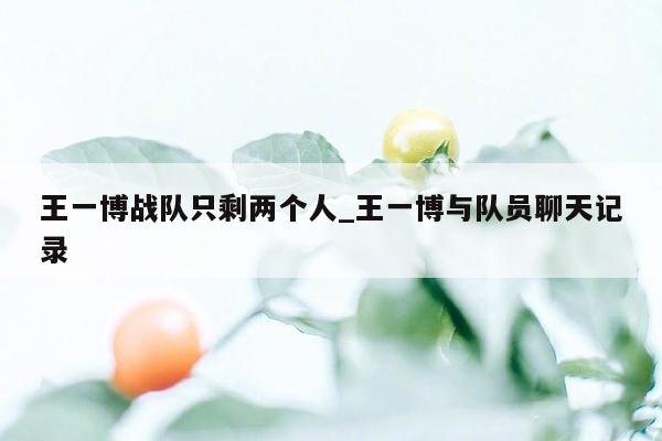 王一博战队只剩两个人_王一博与队员聊天记录