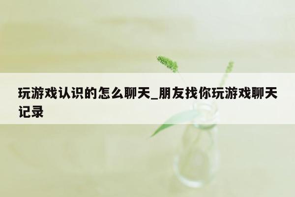 玩游戏认识的怎么聊天_朋友找你玩游戏聊天记录