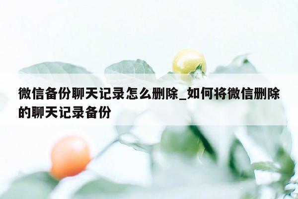 微信备份聊天记录怎么删除_如何将微信删除的聊天记录备份