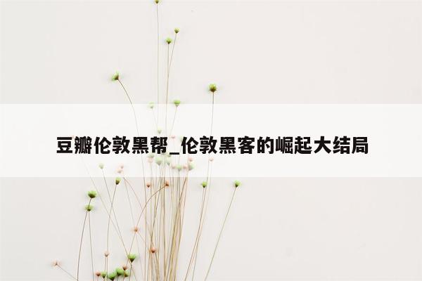 豆瓣伦敦黑帮_伦敦黑客的崛起大结局