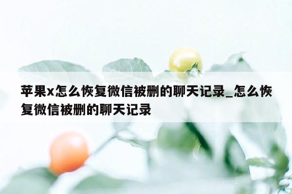 苹果x怎么恢复微信被删的聊天记录_怎么恢复微信被删的聊天记录