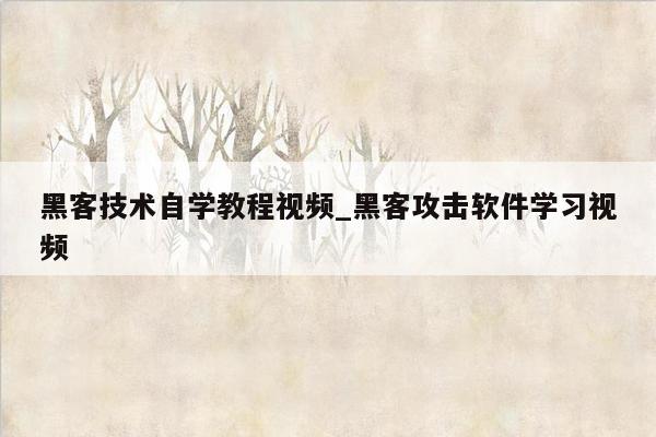 黑客技术自学教程视频_黑客攻击软件学习视频