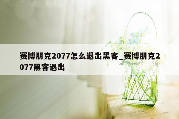 赛博朋克2077怎么退出黑客_赛博朋克2077黑客退出