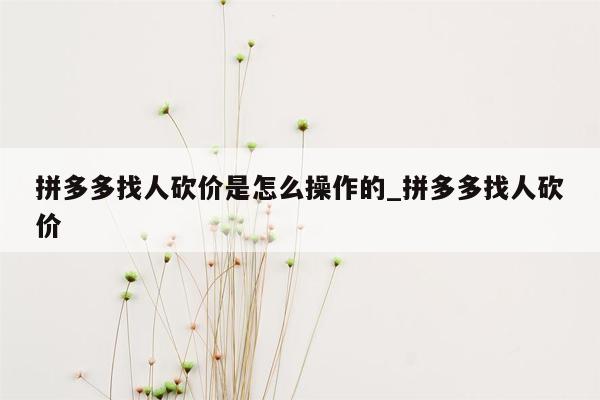 拼多多找人砍价是怎么操作的_拼多多找人砍价