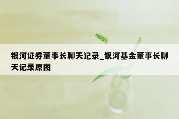 银河证券董事长聊天记录_银河基金董事长聊天记录原图