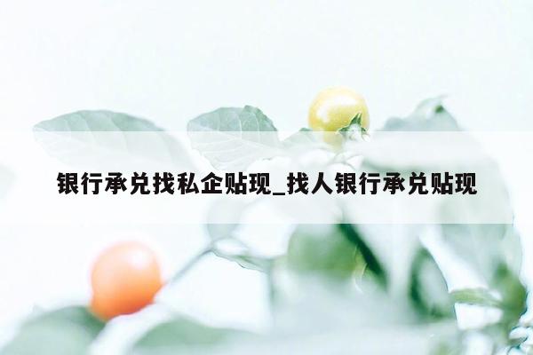 银行承兑找私企贴现_找人银行承兑贴现