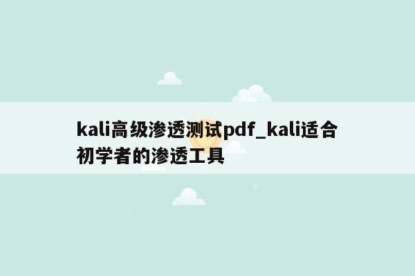 kali高级渗透测试pdf_kali适合初学者的渗透工具