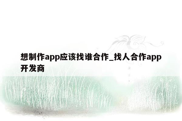 想制作app应该找谁合作_找人合作app开发商