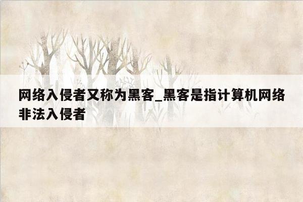 网络入侵者又称为黑客_黑客是指计算机网络非法入侵者