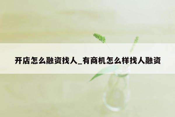 开店怎么融资找人_有商机怎么样找人融资