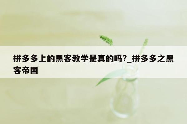 拼多多上的黑客教学是真的吗?_拼多多之黑客帝国