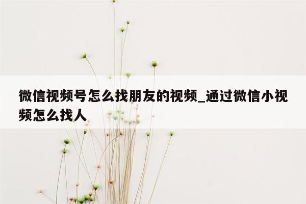 微信视频号怎么找朋友的视频_通过微信小视频怎么找人