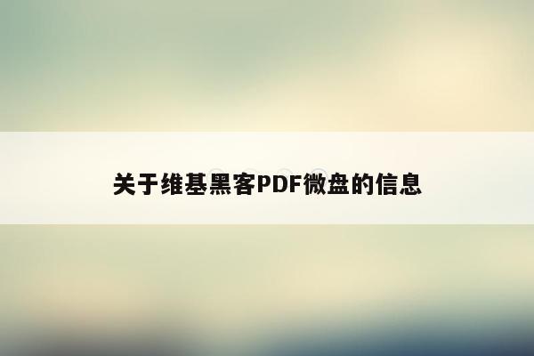 关于维基黑客PDF微盘的信息