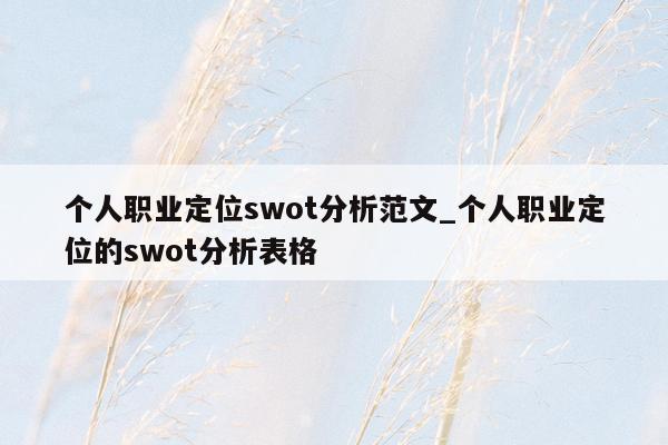 个人职业定位swot分析范文_个人职业定位的swot分析表格