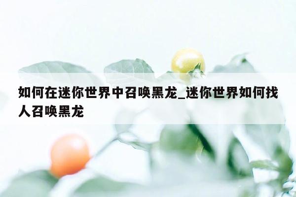 如何在迷你世界中召唤黑龙_迷你世界如何找人召唤黑龙