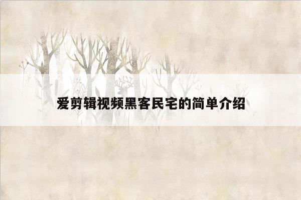 爱剪辑视频黑客民宅的简单介绍