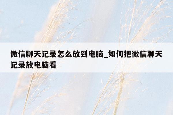 微信聊天记录怎么放到电脑_如何把微信聊天记录放电脑看