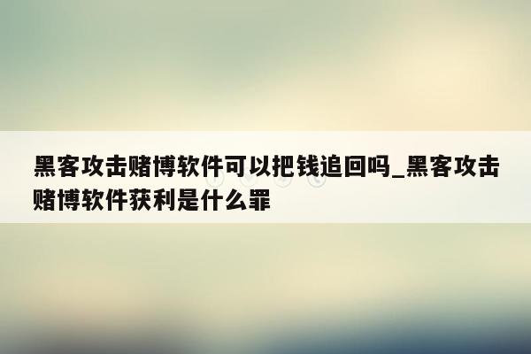 黑客攻击赌博软件可以把钱追回吗_黑客攻击赌博软件获利是什么罪