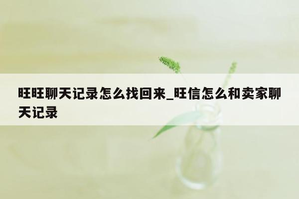 旺旺聊天记录怎么找回来_旺信怎么和卖家聊天记录