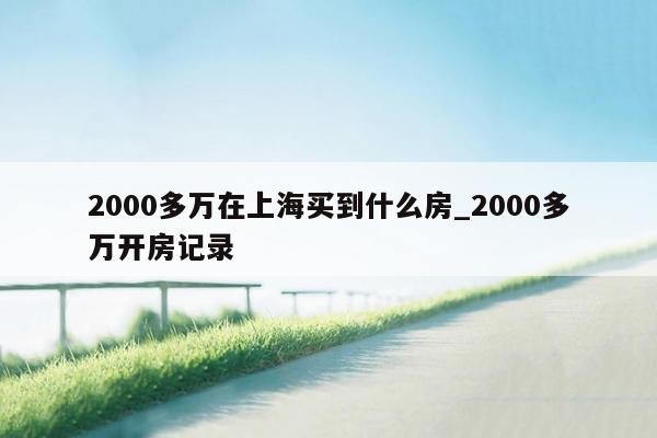 2000多万在上海买到什么房_2000多万开房记录