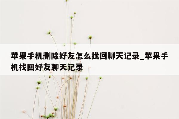 苹果手机删除好友怎么找回聊天记录_苹果手机找回好友聊天记录