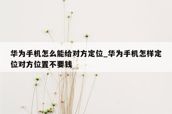 华为手机怎么能给对方定位_华为手机怎样定位对方位置不要钱