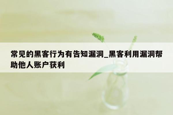 常见的黑客行为有告知漏洞_黑客利用漏洞帮助他人账户获利