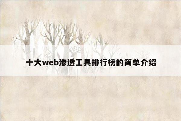 十大web渗透工具排行榜的简单介绍