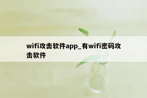 wifi攻击软件app_有wifi密码攻击软件