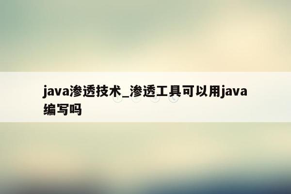 java渗透技术_渗透工具可以用java编写吗