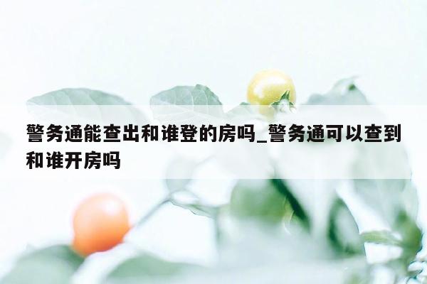 警务通能查出和谁登的房吗_警务通可以查到和谁开房吗