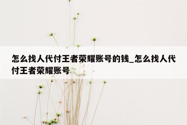 怎么找人代付王者荣耀账号的钱_怎么找人代付王者荣耀账号