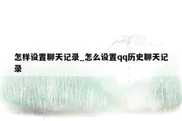 怎样设置聊天记录_怎么设置qq历史聊天记录