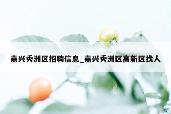 嘉兴秀洲区招聘信息_嘉兴秀洲区高新区找人