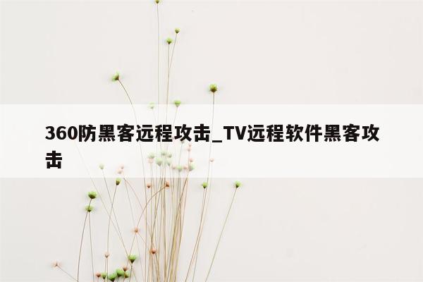 360防黑客远程攻击_TV远程软件黑客攻击