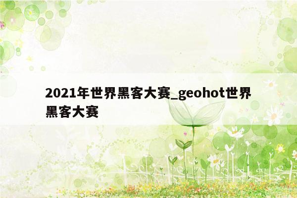 2021年世界黑客大赛_geohot世界黑客大赛