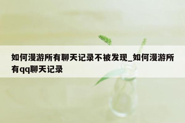 如何漫游所有聊天记录不被发现_如何漫游所有qq聊天记录