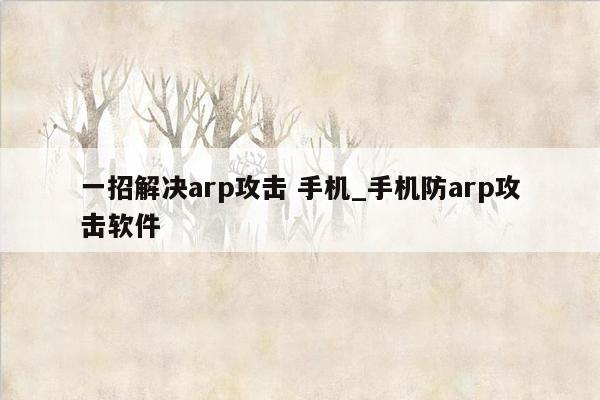 一招解决arp攻击 手机_手机防arp攻击软件