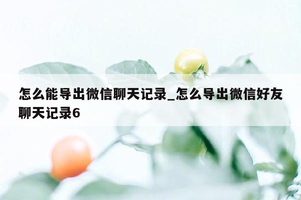 怎么能导出微信聊天记录_怎么导出微信好友聊天记录6